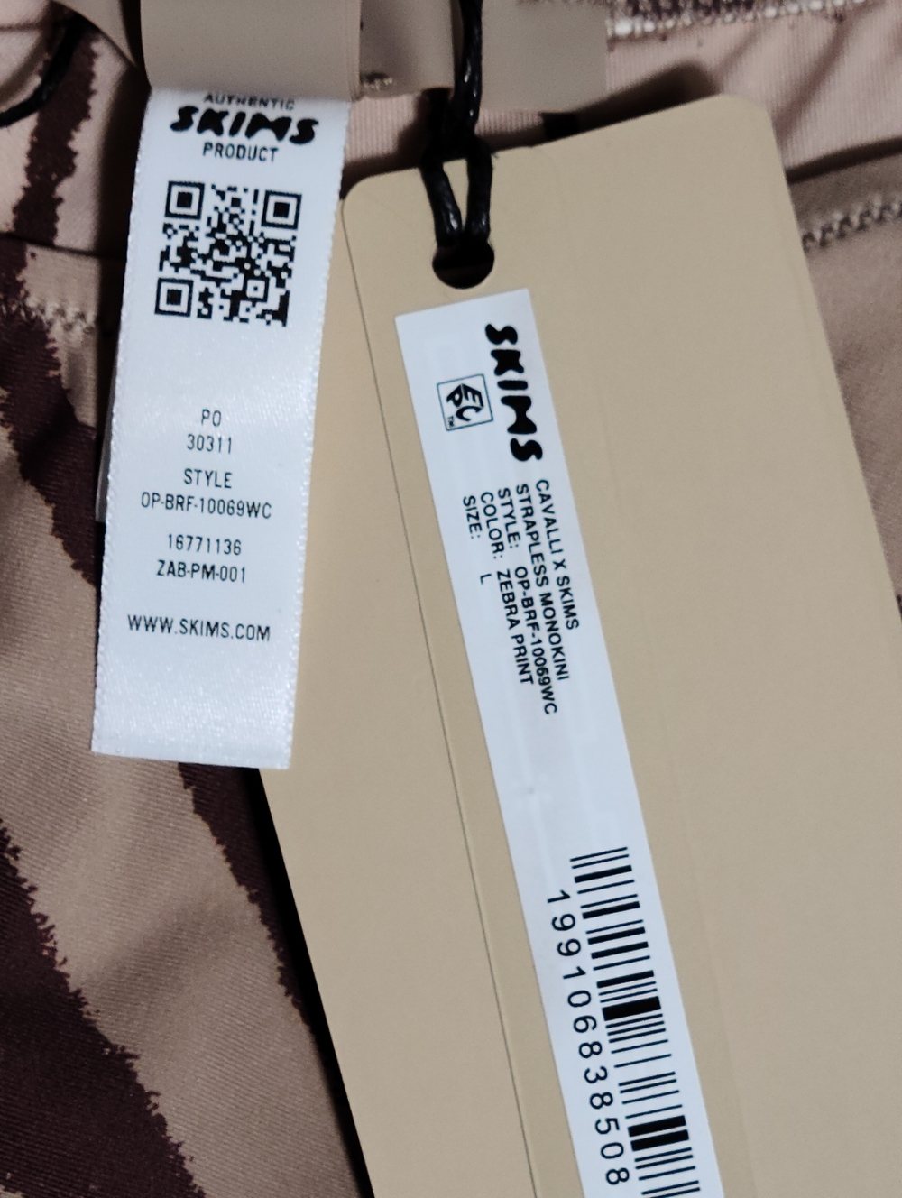 Cavalli x SKIMS Zebra Print Strapless Monokini Women Large NEW - Picture 4 of 4